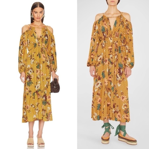 Ulla Johnson Yellow Noemi Halterneck Midi Dress - Picture 1 of 16